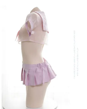 Sexy Anime Mergina Rožinės spalvos Šifono JK Vienodas Japonijos Moterų Skaidrus Sailor Kostiumas, Cosplay Viršūnes + Miniskirt Nustatyti Nightdress