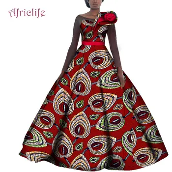 Afrikos Vestuvių Suknelės Moterims Medvilnės Batikos Ankara Spausdinti Tradicinių Drabužių Atsitiktinis Šalis, ilgomis Rankovėmis Suknelę Plius Dydis WY4141