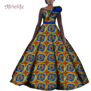 Afrikos Vestuvių Suknelės Moterims Medvilnės Batikos Ankara Spausdinti Tradicinių Drabužių Atsitiktinis Šalis, ilgomis Rankovėmis Suknelę Plius Dydis WY4141