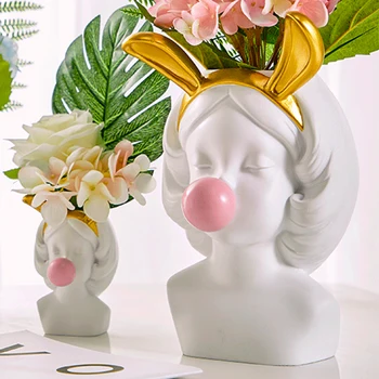 Šiaurės dervos vaza baltas vazonas cute girl pučia burbulą skulptūra Šiuolaikinės kūrybos namų puošybai avataras vaza Darbalaukio dekoras