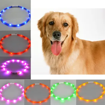 USB Įkrovimo Reguliuojamas Naminių Šunų Antkaklis LED Įkrovimo Naktį Mirksi Šviesos Šunų Antkakliai Plastiko Kieto Kaklo, Antkaklis Šunims