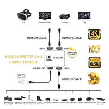 Multi-Ekranas Ekranas 4K HDMI Splitter 1 2 Įvesties Išvesties Metalo 1 X 2 HDMI Switcher Lauke Hub Paramos 4K X 2K 2160p 3D 1080p