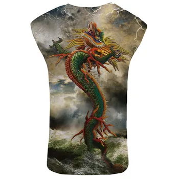 KYKU Dragon Bako Viršuje Vyrų Gyvūnų Mens Kultūrizmo Žaibo Vest Kalnų Undershirt Spalvinga Sijos Berankoviai Marškinėliai Naujas