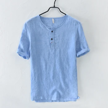 Nauja stiliaus vasaros skalbiniai, marškiniai vyrams, prekės atsitiktinis colarless vyrų blue marškinėliai trumpomis rankovėmis shirt mens M-3XL camisa socialinės masculina