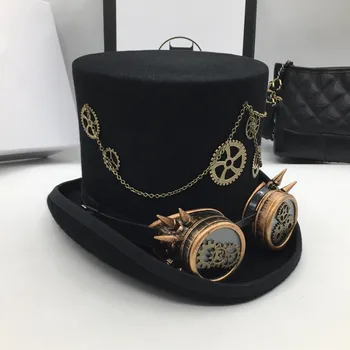 Garo era Pirmininkas pavarų punk stiliaus skrybėlių mados šou plėvelės našumą vilnos top hat vyrų ir moterų Fedoras