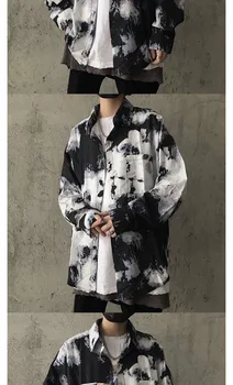 Gotikos Vyrų Drabužiai pavasarį, rudenį Korėja streetwear stiliaus Kaklaraištis dažyti ilgomis rankovėmis vyriški viršūnes ir palaidinės pora Harajuku shir