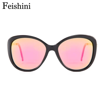 FEISHINI 58900 Aukštos Klasės Vintage oculos de sol feminino Mados Aišku, Ovalo formos Ponios Pink Akiniai nuo saulės Moterims Poliarizuota Prekės 2020 m.