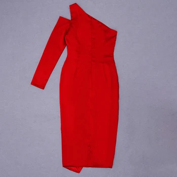 Moterų Žiemos Seksualus Vieną Petį Raudona Kelio Ilgis Midi Padalinta Lady Suknelė 2020 Dizainerio Mados Elegantiškas Vakaras Šalis Suknelė Vestidos