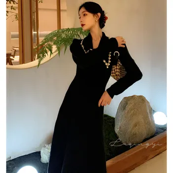 Derliaus Megzti Suknelė Moterims Pavasario Elegantiškas Šalis Midi Suknelė Moterų Office Lady Atsitiktinis Prancūzų Dizaineris Korėjos Suknelė Moterims 2021