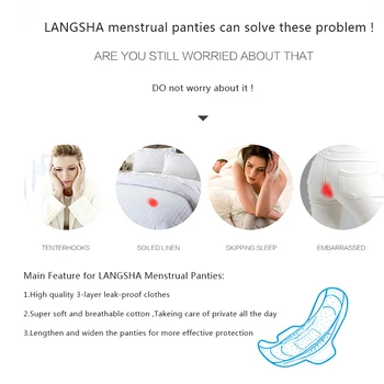LANGSHA 3Pcs/set Menstruacijų Kelnaitės Moterims, apatinis trikotažas Medvilnės Aukšto Juosmens Išplėsti Nuotėkio Fiziologinį Įrodymą, Kelnės Plius Dydis 2XL