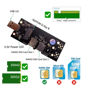 NGFF M. 2 USB 3.0 Adapteris su Dviguba NANO-SIM card Slot 3G/4G/5G Modulis