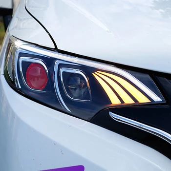 Automobilio Stilius Honda Fit/JAZZ-2017 LED Automobilių priešakinių Šviesų LED Demonas Akis DRL Posūkio Signalo Žibintai Projektoriaus Objektyvas
