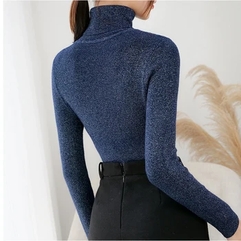 Blizga Lurex Rudens Žiemos Golfo Džemperis Moterims Ilgomis Rankovėmis Megztinis Moterims Pagrindinio Megztiniai 2020 Korėjos Stiliaus Megztiniai Viršūnes Femme