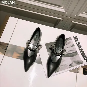 MOLAN Prekės ženklo Dizainas 2020 Autumen Prabangių Metalų Grandinę, Nurodė, Kojų Seklių Butai Odos Batų Moterims, Slip-on Mokasīni, Atsitiktinis Mokasinai