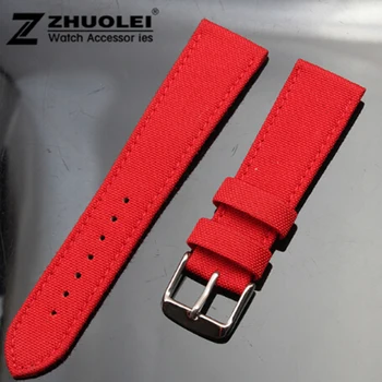 Didmeninės kainos juoda raudona mėlyna 18mm 20mm 22mm 24mm Drobės natūralios odos vidinio Watchband Dvi Dalis Žiūrėti Dirželis nailono watchband