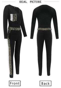 Moteriški Jumpsuit ilgomis Rankovėmis V-kaklo, Atsitiktinis Leopard Ruožas Romper Bodycon Ilgai Playsuit Jumpsuit Kelnės Kelnės Femme S-XL