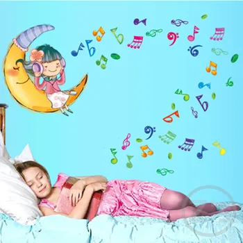 Zs Lipdukas 55*150 cm Laimingas Mėnulis Mergina Muzikos Sienų Lipdukai Vaikams Kambariai Sienų Papuošimai vaikų Darželio Dekoro Vaikams