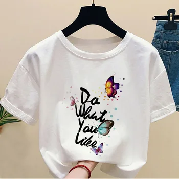 Moters Drabužiai VOGOE Atspausdintas T-shirt Laisvalaikio Viršuje Marškinėlius Ponios Mados Abėcėlės Grafika Moterų Marškinėliai Moterims trumpomis Rankovėmis Vasarą