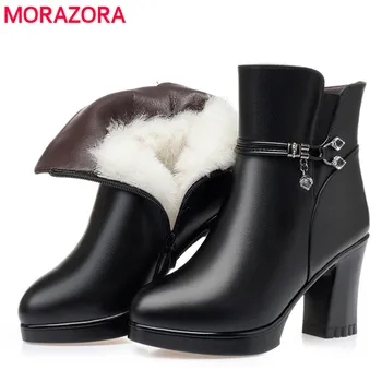 MORAZORA 2020 aukščiausios kokybės natūralios odos batai moterims, batai kristalų zip aukšti kulniukai batai ponios žiemos vilna sniego batai