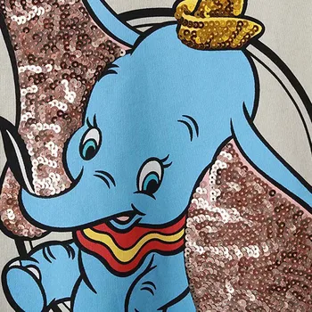 Disney Marškinėliai Mados Dumbo Dramblys Blizgučiais Animacinių Filmų Spausdinti Harajuku Moterys T-Shirt O-Kaklo Trumpomis Rankovėmis Medvilnė Tee Viršūnes Moteris