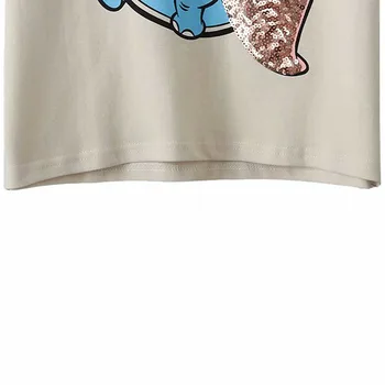 Disney Marškinėliai Mados Dumbo Dramblys Blizgučiais Animacinių Filmų Spausdinti Harajuku Moterys T-Shirt O-Kaklo Trumpomis Rankovėmis Medvilnė Tee Viršūnes Moteris