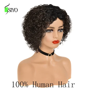 Siyo Brazilijos Žmonių Plaukų Perukai Vandens Banga Perukas Remy Žmogaus Plaukų Perukai Juoda Balta Moterys Trumpas, Garbanotas Žmogaus Plaukų Perukai