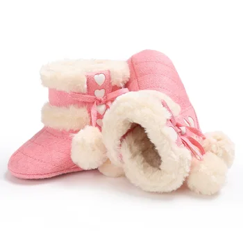 Naujas stilius Žiemą Išlaikyti šiltą Kūdikių batai su kamuoliu Širdies formos Pirmas vaikštynės, Guminis padas neslystantis princesė Kūdikio lovelę batai