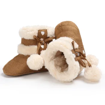 Naujas stilius Žiemą Išlaikyti šiltą Kūdikių batai su kamuoliu Širdies formos Pirmas vaikštynės, Guminis padas neslystantis princesė Kūdikio lovelę batai