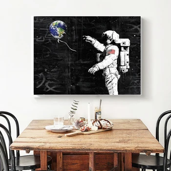 WANGART Astronautas Kosmose Svajoja Žvaigždės, Planetos Aliejaus Tapybai, Drobė Sienos Nuotraukas Kambarį Plakatai ir Spausdina Namų Dekoro