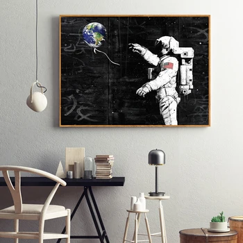WANGART Astronautas Kosmose Svajoja Žvaigždės, Planetos Aliejaus Tapybai, Drobė Sienos Nuotraukas Kambarį Plakatai ir Spausdina Namų Dekoro