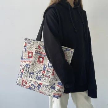 Drobė Shopper Bags Moterų 2021 Didelis Medvilnės Audinio Nešti Pirkinių Krepšys su Spausdinimo Ekologinio Mados Rankinės, Rankinės Per Petį