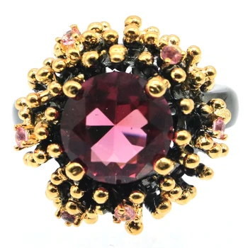 21x21mm Unikalus Neo-Gotikos Sukurta 10g Pink Turmalinas Damoms Gatvėje Fine Jewelry Kietas Black Metalo Sidabro Žiedai Akių Gaudyti