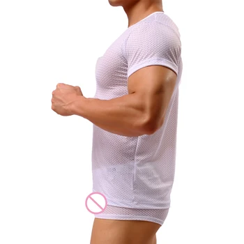 Seksualus Vyrai Kvėpuojantis Skaidrus Stora Akių Undershirt Matyti Per Trumpas Rankovės Sporto Salėse marškinėliai Topai Topai Sleepwear