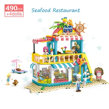 490Pcs Pajūrio jūros Gėrybių Restoranas Blokai Draugų Atostogų Rinkti Valgykla 