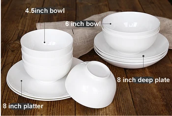 12pcs/daug, paprasto balto kaulų kinija vakarienė plokštės ir dubenėlį, porceliano maisto konteinerių, indai nustatyti servies, keramikos dubenėlį sriubos