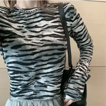 Palaidinė Moterims Zebra Juostele Slim Fit ilgomis Rankovėmis Marškinėliai Moterims Rudens Drabužių Striped Top Blusas Ropa De Mujer