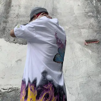 Atsitiktinis Korėjos Hip-Hop Drugelis Marškinėlius Streetwear Mens Juoda Japonija Gaisro T Shirts Vyrų Mados Medvilnės Prarasti Negabaritinių Marškinėliai