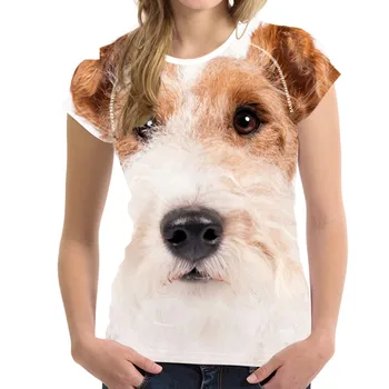 Juokinga 3D Šuo Fox Terjeras Mergina, O Kaklo T Marškinėliai Mados Prekės ženklo Vasaros Trumpi marškinėliai Gyvūnų Dizainas Moteris Tee Plius Dydis