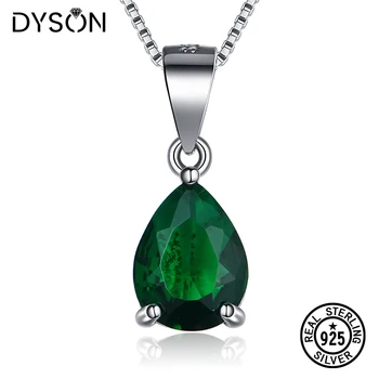 Dyson 925 Sterlingas Sidabro Karoliai Solitaire Sukurta Rusijos Nano Smaragdas Kriaušių Pakabukas Kaklo Moterims, Dovanos Fine Jewelry