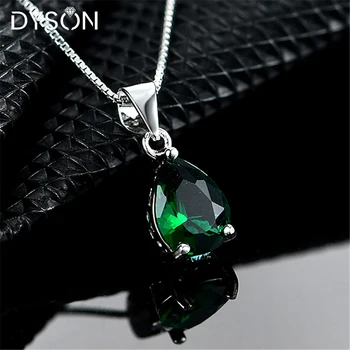Dyson 925 Sterlingas Sidabro Karoliai Solitaire Sukurta Rusijos Nano Smaragdas Kriaušių Pakabukas Kaklo Moterims, Dovanos Fine Jewelry