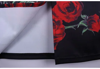 Mados Gėlių Raudonos Rožės spausdinti moterų pieštuku sijonai lady midi saias moterų faldas merginos juodos nuosėdos S-4XL sijonas didmeninės