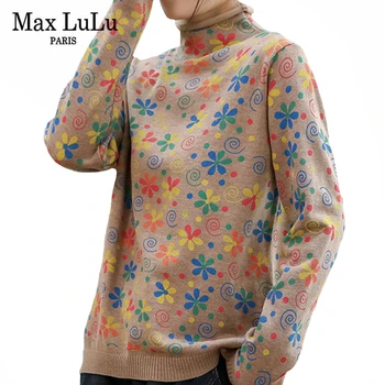 Max LuLu 2020 Korėjos Mados Žiemos Moterų Atsitiktinis Puloveriai Ponios Prarasti Šiltas Spausdinti Megztiniai Megzti Golfo Vintage Drabužių