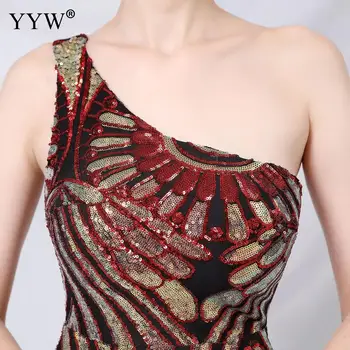 Naujas Bordo Suknelės, Labai Elegantiškas Undinė Vienas Off Peties Blizgučiais Vestuvės Dress Oficialią Chalatai Chalatas De Soiree 2020 M.
