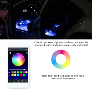 4PCS Automobilio LED Juostos Interjero Grindų Atmosfera Šviesos Lanksti RGB Phone 