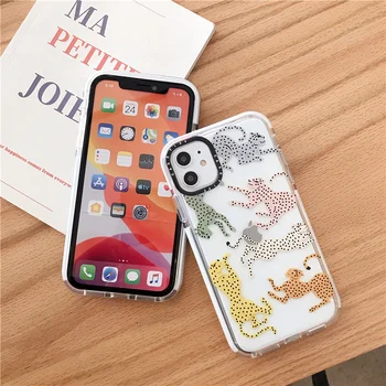 Kropkowany pantera anti-rudenį telefono dėklas skirtas iphone 7 8 Plus X XR XS XS Max 11 11Pro Max Aišku, minkšto silikono padengti