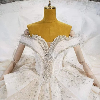 HTL2008 Prabangus V-Kaklo Kristalų Duobute Blizgučiais Vestuvių Suknelė iki 2021 m. Už Moteris Kamuolys Chalatai Trumpas Rankovės