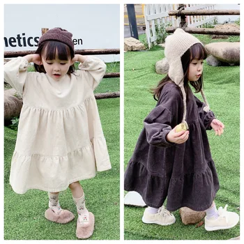 2021 M. Pavasarį Vaikų Mergaičių Elegantiškas Velvetas Princesė Dress Vaikų Korėjos Stiliaus Ilgomis Rankovėmis Drabužių Mados, #9316