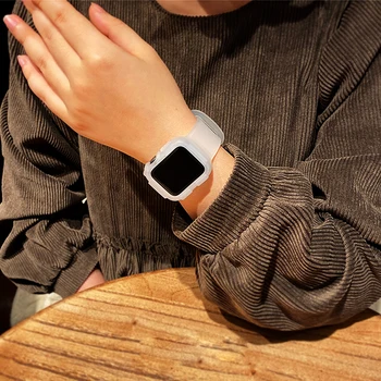 Anti-kritimo atveju+diržu, apple watch band 44mm 40mm Silikono Raštas padengti+apyrankė iwatch 