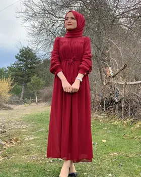 WEPBELArab Dubajaus Moterų Musulmonų Suknelė Aukšto Juosmens Elegantiškas Abaja Kulkšnies Ilgio Šifono Suknelė Skraiste Vientisos Spalvos Atsitiktinis Marocain Kaftan