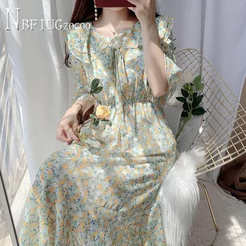 2020 Metų Vasaros Gėlių Fėja Moterų Suknelė Elastinga Juosmens Moterų Šifono Suknelės